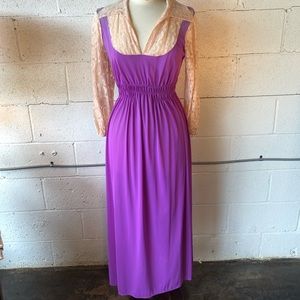 Vintage purple and peach lace 70s nightie/dress